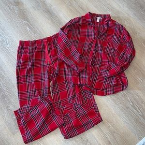 Victoria Secret cotton modal long pajamas red pink plaid Large